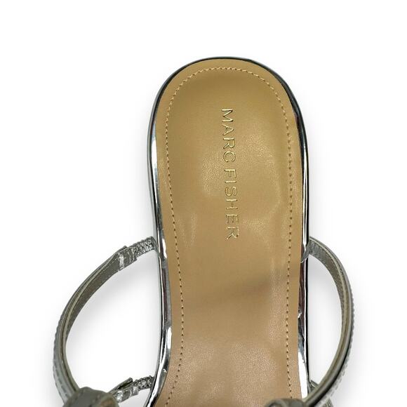 Marc Fisher New Norene Dress Sandal 11 Silver Gladiator Block Heel Strappy - Picture 13 of 13